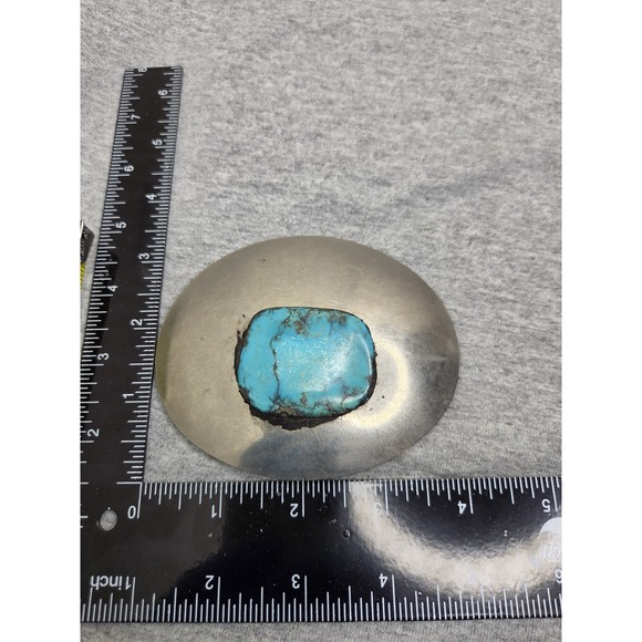 Vintage Handmade Womens Large Oblong Turquoise Stone Silver Belt Buckle main image 15